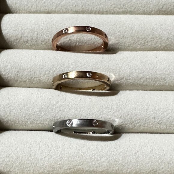 Park Lane Jewelry - Park Lane Trio Stacking Rings - Rose Gold Yellow Gold & Silver W Crystal Accents